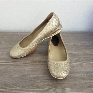Cole Haan Nike Air Metallic Gold Woven Leather Round Toe Ballet Flats 8.5